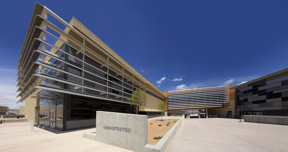 Architectural campus view of Atrisco Academy High School - Albuquerque, NM